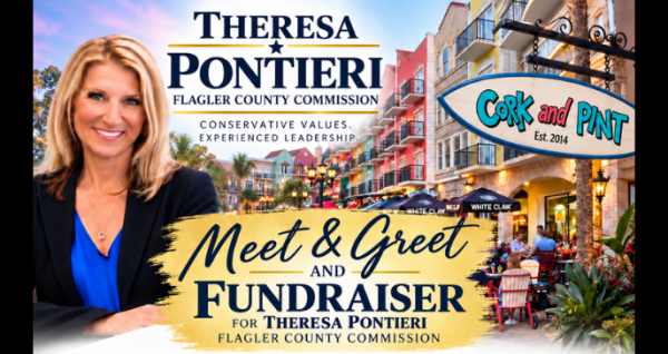 Theresa Pontieri campaign meet and greet and fundraiser October 4 at Cork & Pint in European Village, Palm Coast on PalmCoastLocal.com